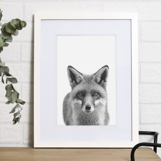Poster Portrait Moderne de Bois Renard noir blanc