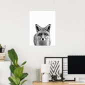 Poster Portrait Moderne de Bois Renard noir blanc (Bureau à domicile)