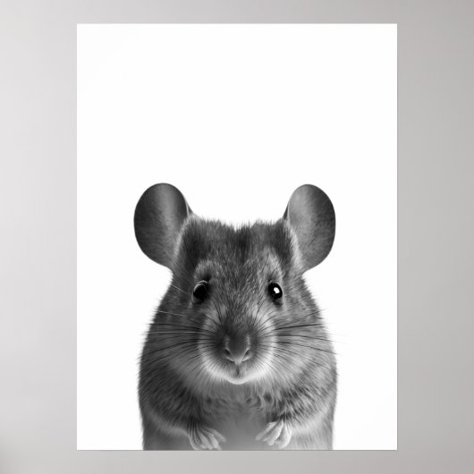 Poster Portrait Moderne de Souris en Bois noir blanc (Devant)