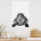 Poster Portrait moderne de tortue marine noir blanc (Cuisine)