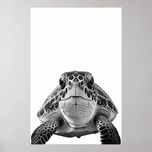 Poster Portrait moderne de tortue marine noir blanc (Devant)