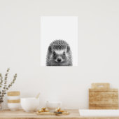 Poster Portrait Moderne Hérisson Forêt noir blanc (Cuisine)