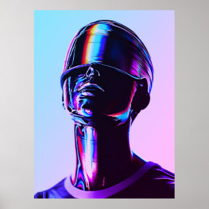 Poster Portrait mural artistique chromé arc-en-ciel futur