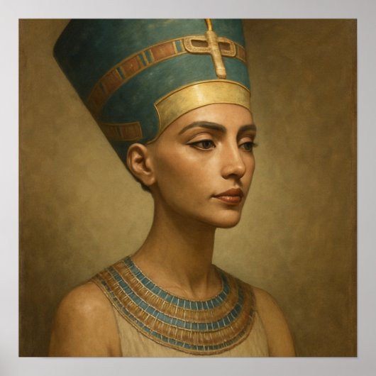 Poster Portrait mystique Nefertiti Queen Blue Gold (Devant)