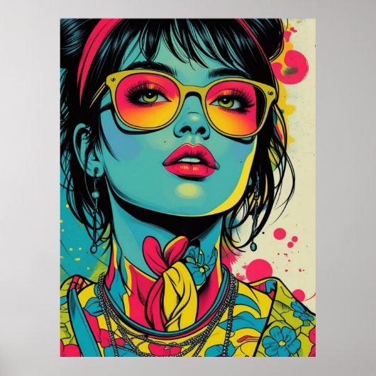 Poster Portrait Neon Pop Diva - Art rétro gras et dynamiq (Devant)