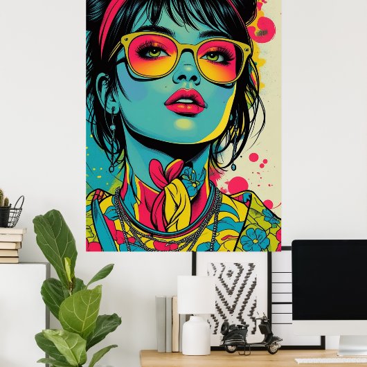 Poster Portrait Neon Pop Diva - Art rétro gras et dynamiq (Bureau à domicile)