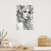 Poster Portrait noir et blanc de belle femme (Cuisine)