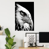 Poster Portrait noir et blanc d'un aigle | Art AI (Bureau à domicile)