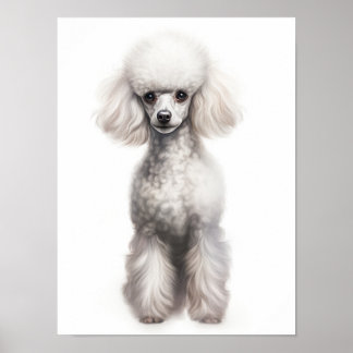 Poster Portrait numérique élégant d'un caniche jouet blan