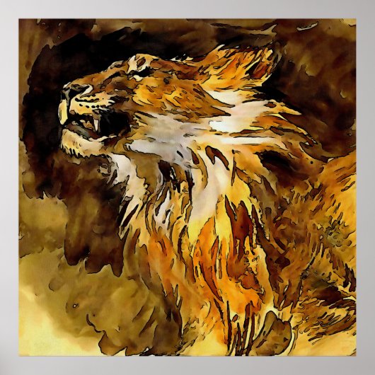 Poster Portrait Of A Lion Acrylic Painting (Devant)