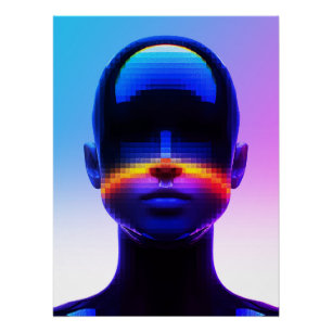 Poster Portrait Pixel Art Futuriste – Abstrait Numérique