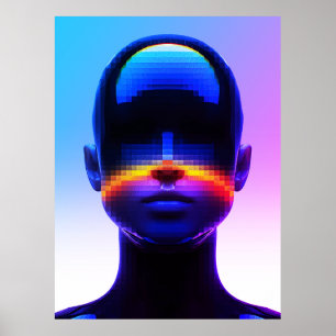 Poster Portrait Pixel Art Futuriste – Abstrait Numérique