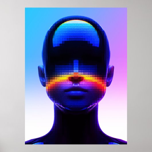 Poster Portrait Pixel Art Futuriste – Abstrait Numérique (Devant)