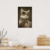 Poster Portrait sépia de chat aviateur Steampunk (Cuisine)