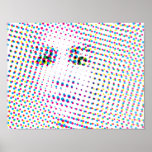 Poster Portrait style pop art<br><div class="desc">Inspiré par l'art pop. Cette illusion d'optique ressemble à une série de points aléatoires rapprochés,  mais s'éloigne et se révèle être un portrait du visage d'une femme.</div>
