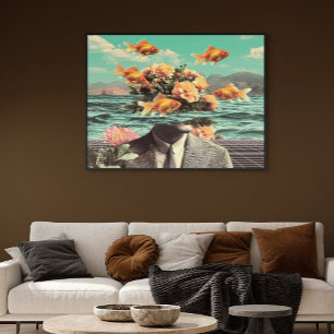 Poster Portrait surréaliste avec fleurs de poisson rouge