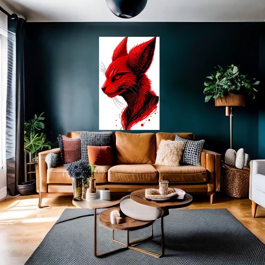 Poster Portrait tête de chat rouge | Art AI