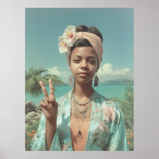 Poster Portrait Tropical avec Geste de Signe de Paix (Devant)
