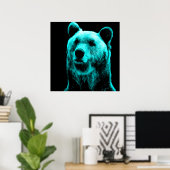 Poster Portrait turquoise et noir grizzli (Bureau à domicile)