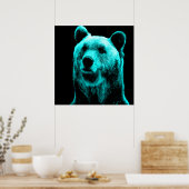 Poster Portrait turquoise et noir grizzli (Cuisine)