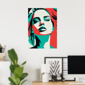 Poster Portrait Turquoise et rouge femme - Graphi moderne (Bureau à domicile)