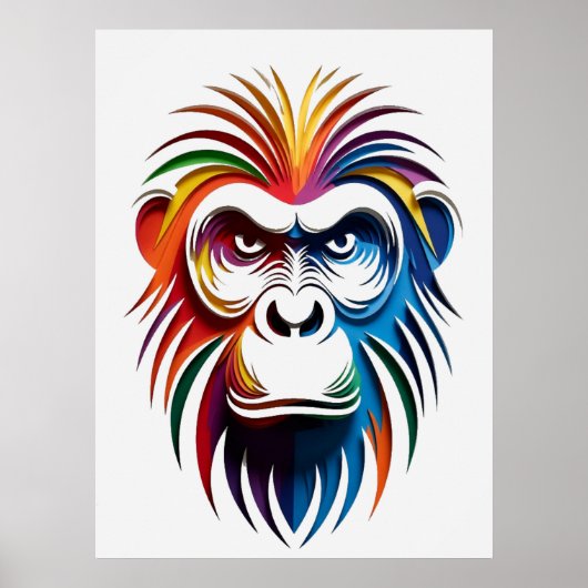 Poster Portrait vibrant de gorille en couches (Devant)