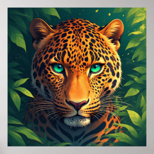 Poster Portrait vibrant de léopard aux yeux émeraude