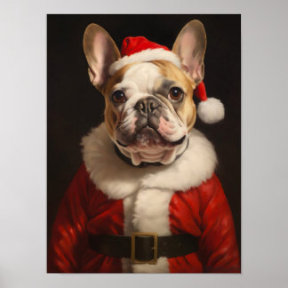 Poster Portrait vintage de Bulldog vêtu de Père Noël de N