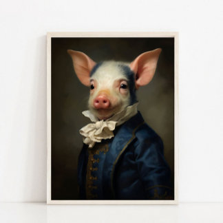 Poster Portrait Vintage de Cochonnet, Portrait Animalier
