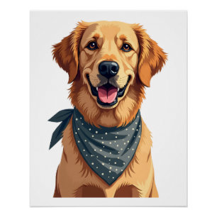 Poster Portrait vintage de Golden Retriever avec Ba color