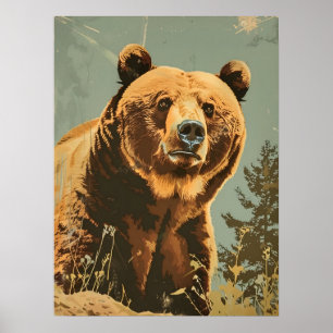 Poster Portrait vintage de l'ours Brown