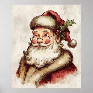 Poster Portrait Vintage de Père Noël