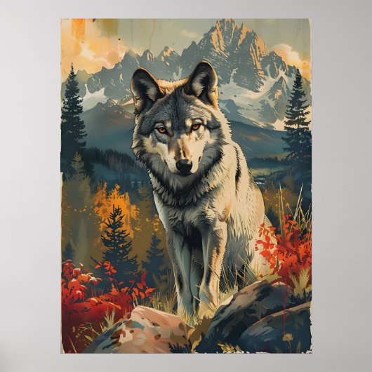 Poster Portrait vintage du loup (Devant)