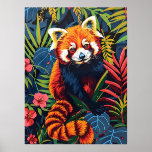 Poster Portrait vintage du Panda rouge