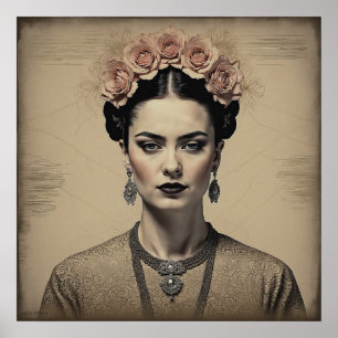 Poster Portrait vintage Frida Kahlo