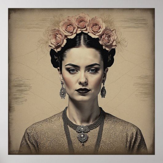 Poster Portrait vintage Frida Kahlo (Devant)