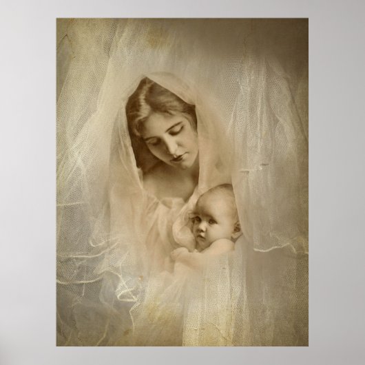 Poster Portrait vintage, Mère aimante tenant bébé enfant (Devant)