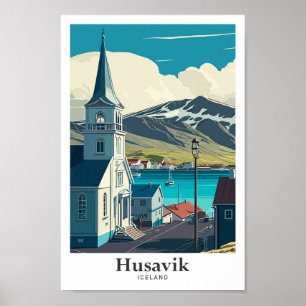 Poster Portrait Vintage voyage d'art Husavik Islande