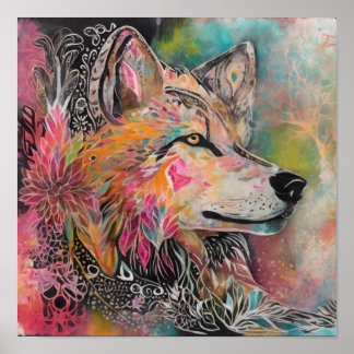 Poster Portrait Whimsical Wolf
