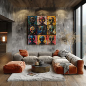 Poster Portraits d'aliens abstraits dans une grille pop a