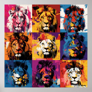 Poster Portraits de lions graffiti audacieux avec une amb