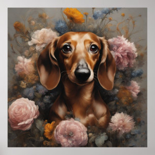 Poster Portraits de races de chiens de fleurs 1