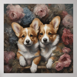 Poster Portraits de races de chiens de fleurs 5
