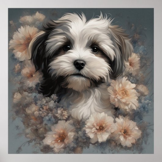 Poster Portraits de races de chiens de fleurs 6 (Devant)