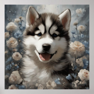 Poster Portraits de races de chiens de fleurs 7