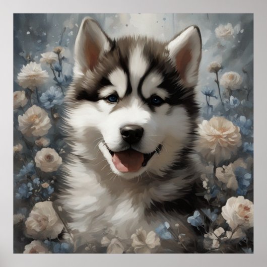 Poster Portraits de races de chiens de fleurs 7 (Devant)