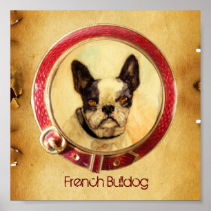 Poster PORTRAITS MINIATURES VICTORIENS Bouledogue Françai