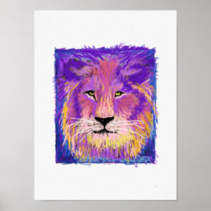 Poster Portrat de lion jaune rose Abstrait