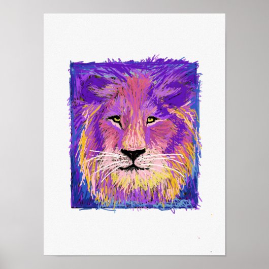 Poster Portrat de lion jaune rose Abstrait (Devant)