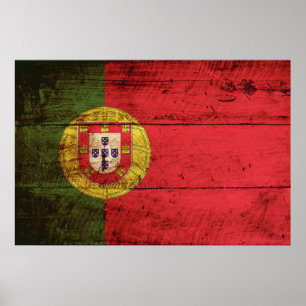 Poster Portugal Flag on Old Wood Grain